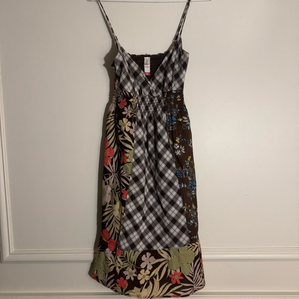 No Boundaries Brown Floral Patchwork Midi Dress